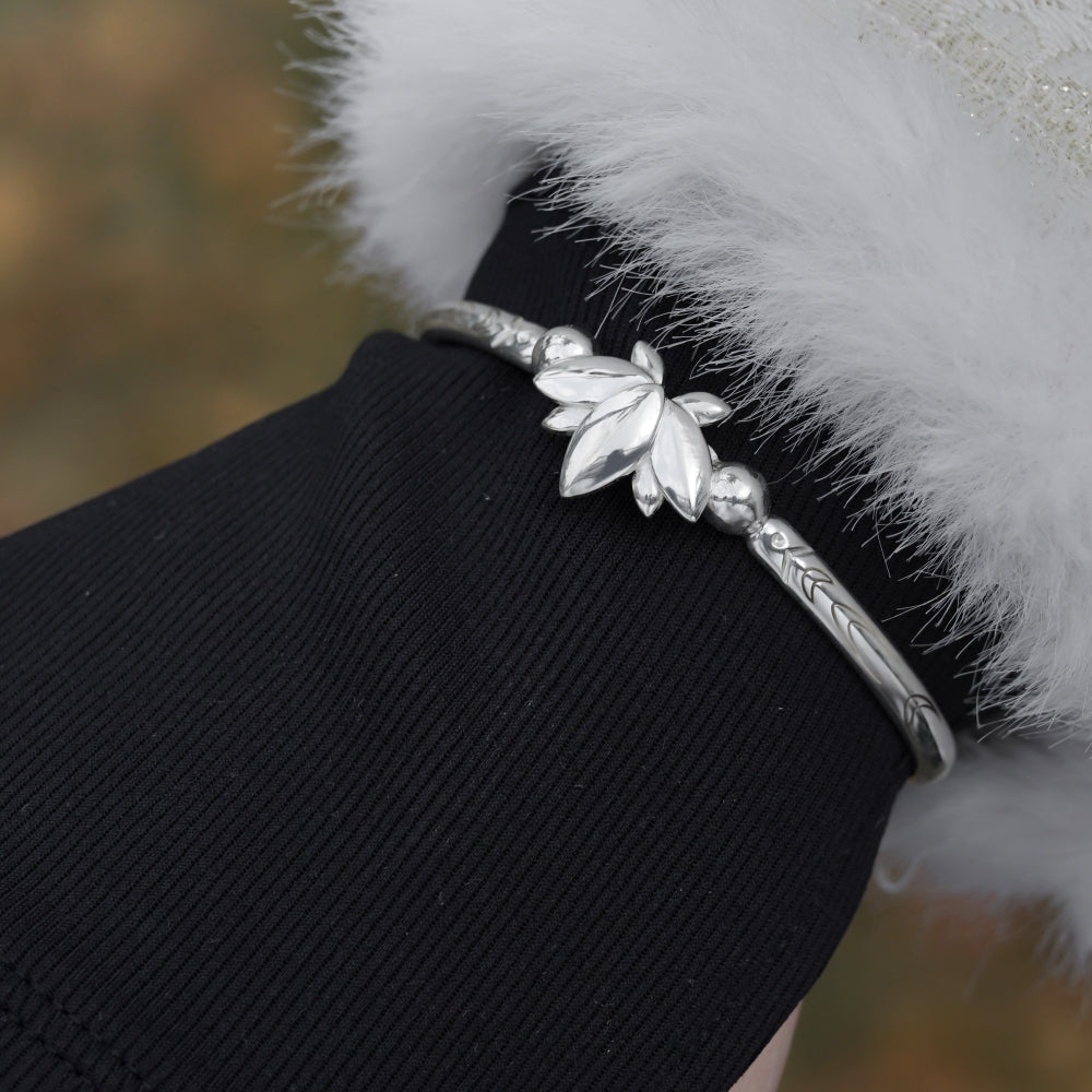 Elegant Lotus Silver Bracelet
