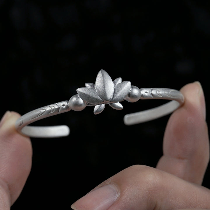 Elegant Lotus Silver Bracelet