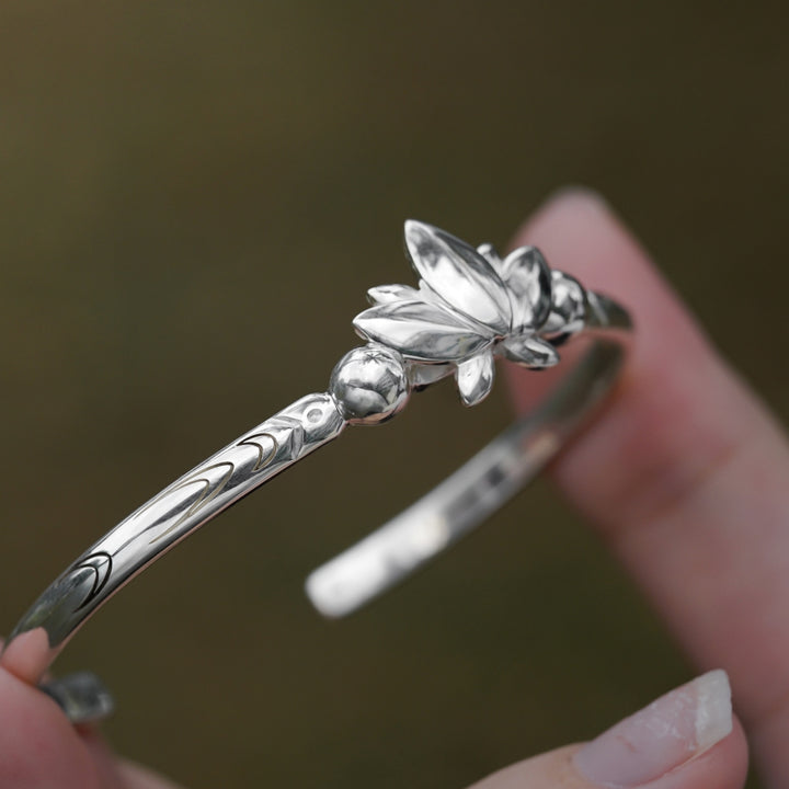 Elegant Lotus Silver Bracelet