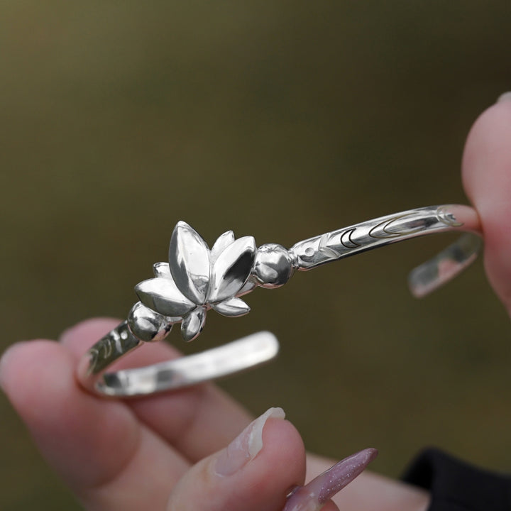 Elegant Lotus Silver Bracelet