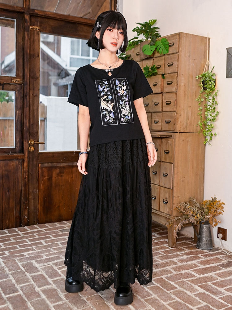 Heavy Embroidery Pure Cotton Black T-Shirt