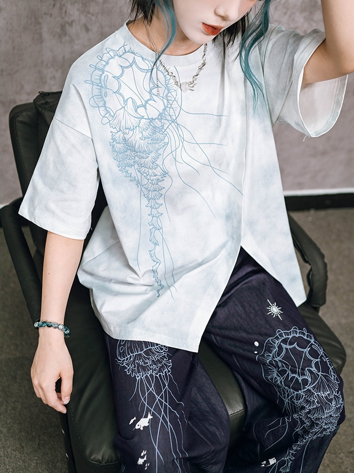 Oversized Drop Shoulder Jellyfish Tie-Dye T-Shirt