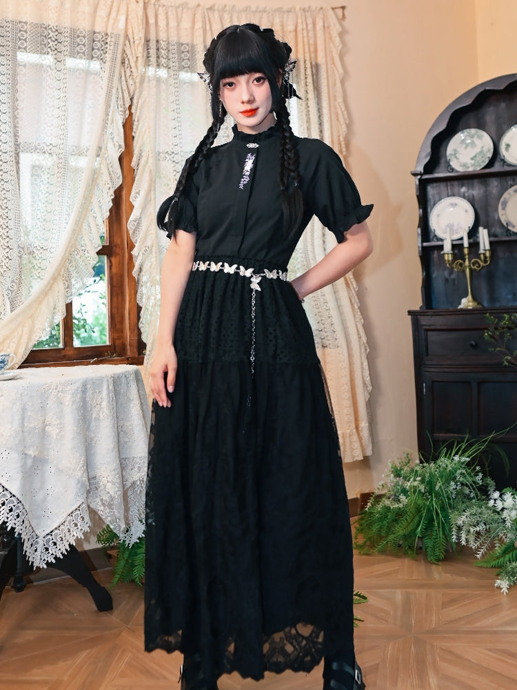 Chinese-Style Embroidered Black Short Sleeve Shirt