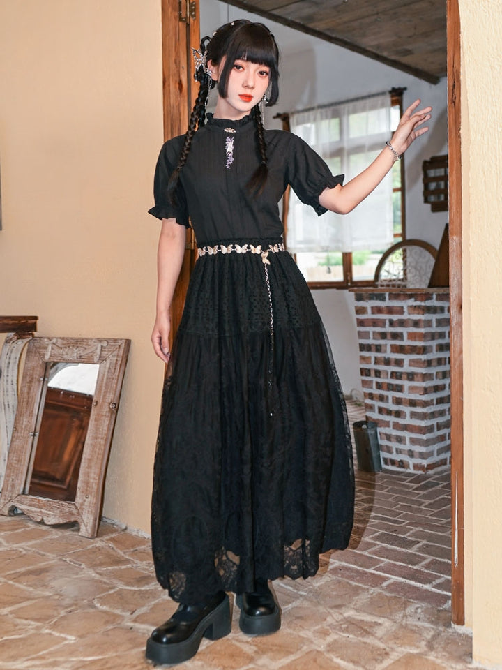 Chinese-Style Embroidered Black Short Sleeve Shirt