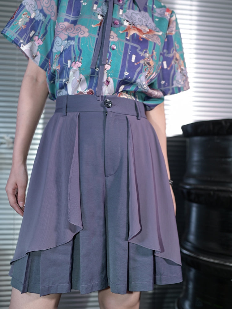 Fantasy Collection Chinese Street Style Printed Short Sleeve Fringe Shirt / Skirt