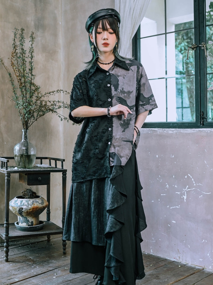 Chinese Vintage Patchwork Asymmetric Design Shirt
