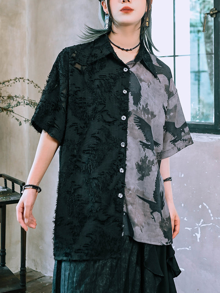 Chinese Vintage Patchwork Asymmetric Design Shirt