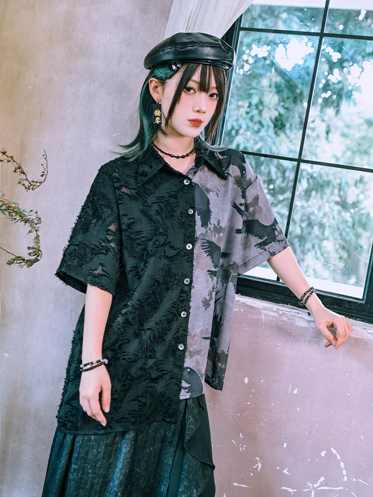 Chinese Vintage Patchwork Asymmetric Design Shirt