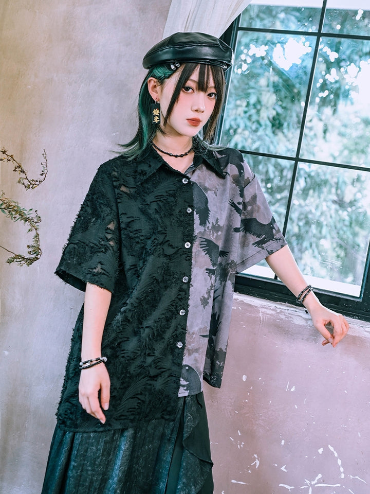 Chinese Vintage Patchwork Asymmetric Design Shirt