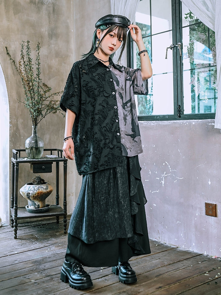 Chinese Vintage Patchwork Asymmetric Design Shirt