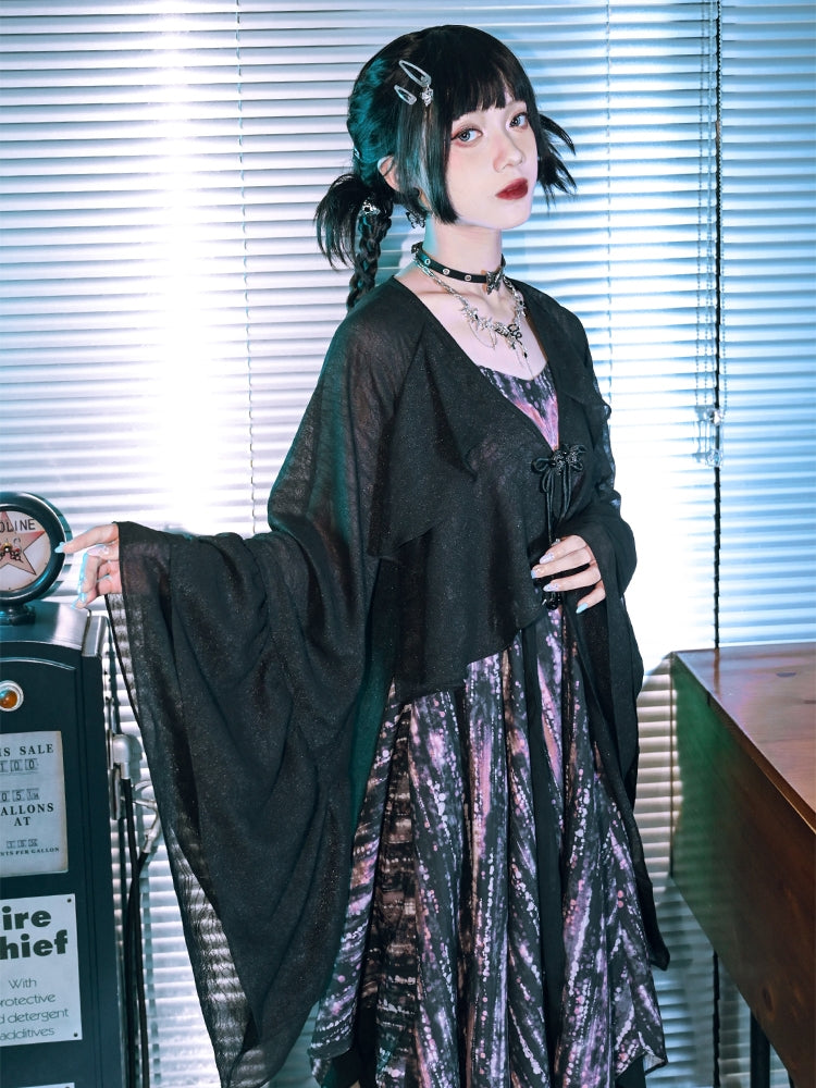 Butterfly Illusion Black Irregular Wide-Sleeve Sun Protection Cardigan