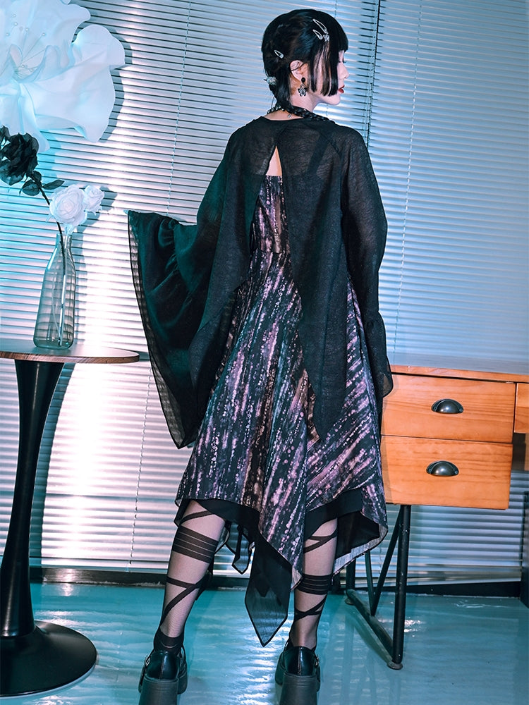 Butterfly Illusion Black Irregular Wide-Sleeve Sun Protection Cardigan