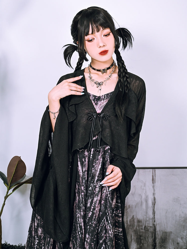 Butterfly Illusion Black Irregular Wide-Sleeve Sun Protection Cardigan