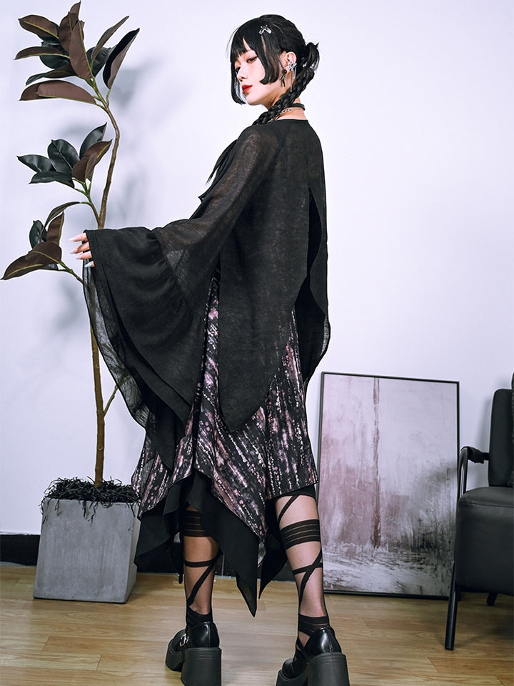 Butterfly Illusion Black Irregular Wide-Sleeve Sun Protection Cardigan