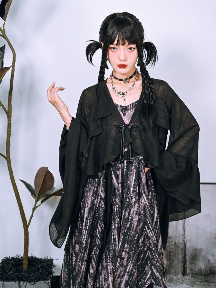 Butterfly Illusion Black Irregular Wide-Sleeve Sun Protection Cardigan