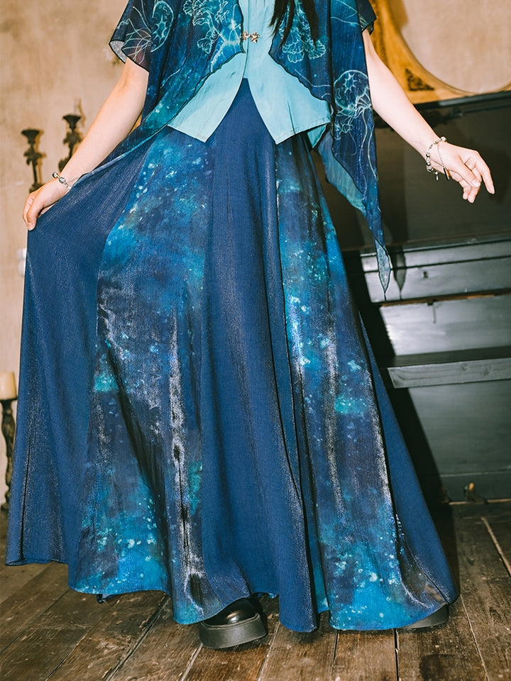 Jellyfish Print Gradient Blue Bubble Skirt M