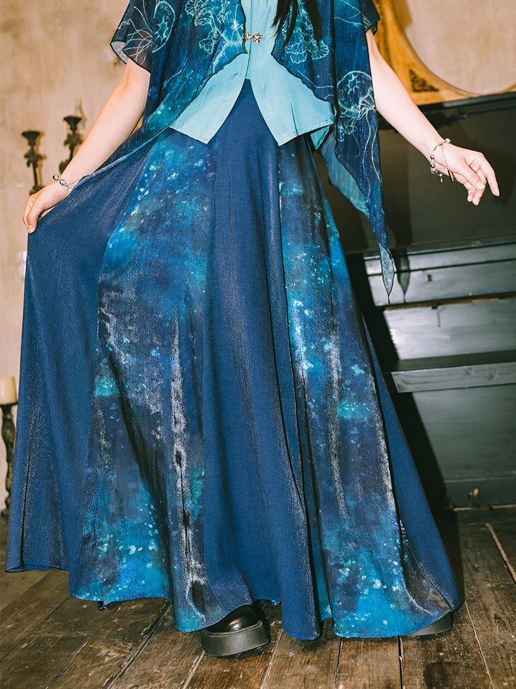 Jellyfish Print Gradient Blue Bubble Skirt