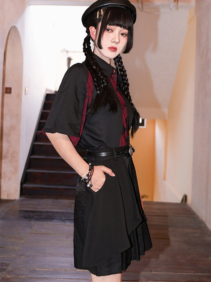 Black Loose-Fit Double-Layer Short Skirt