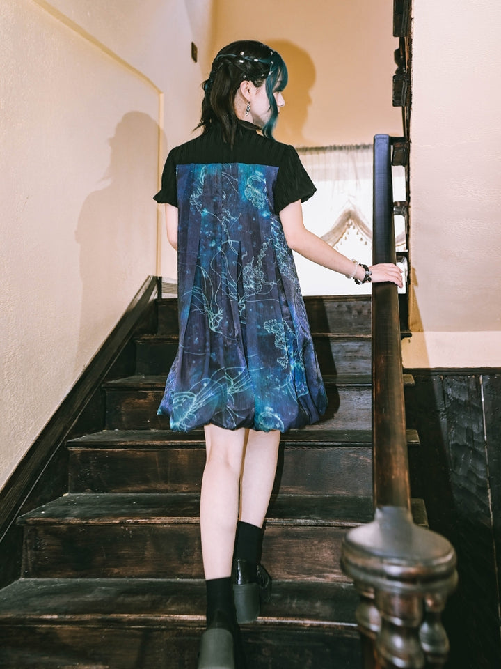 Jellyfish Print Blue Short Sleeve Dress