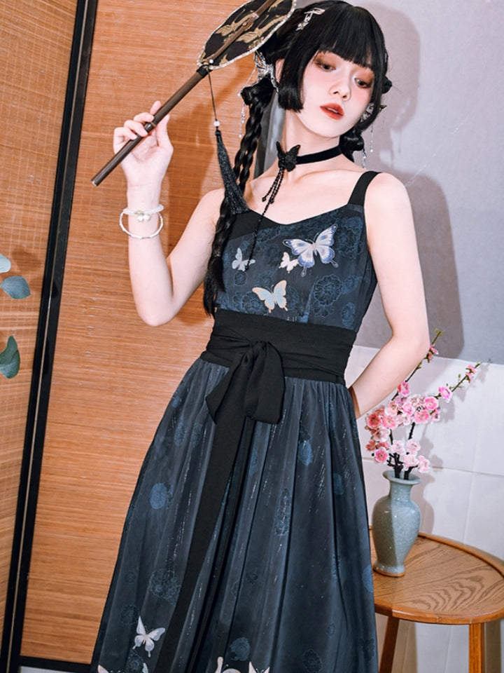 Chinese-Style Butterfly Print Camisole Dress