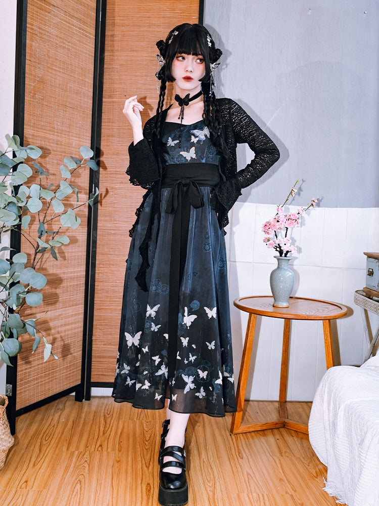 Chinese-Style Butterfly Print Camisole Dress