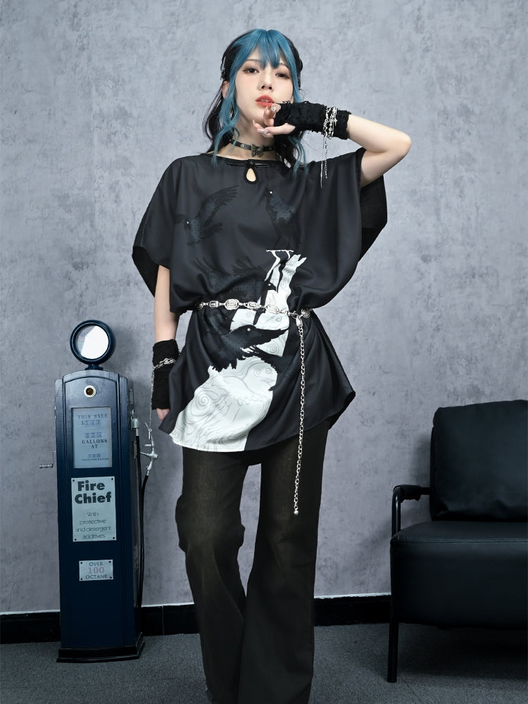 Black Loose-Fit Batwing Sleeve Maxi Dress