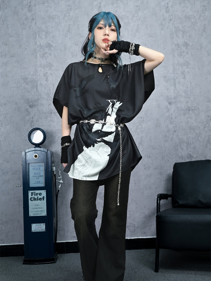 Black Loose-Fit Batwing Sleeve Maxi Dress