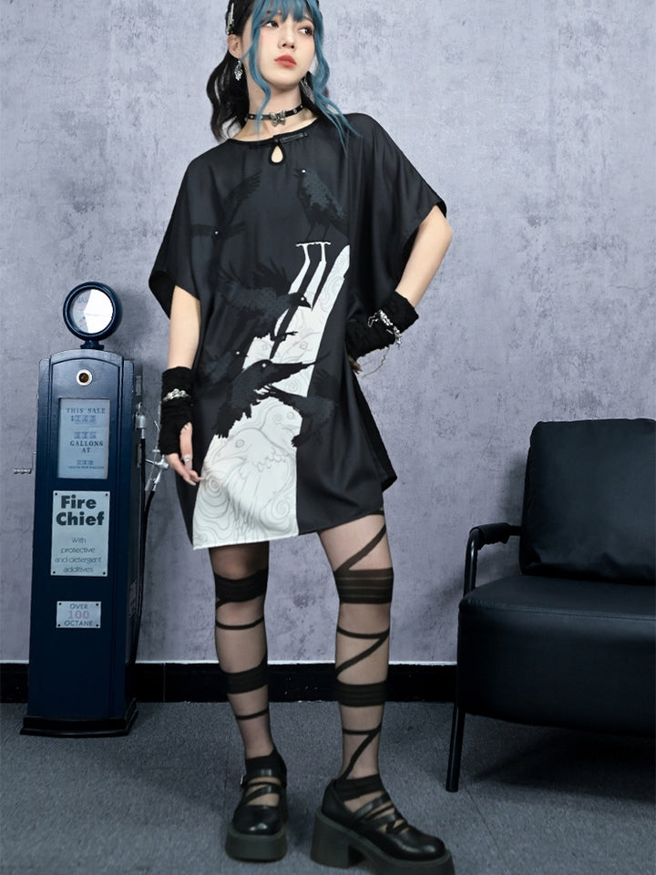 Black Loose-Fit Batwing Sleeve Maxi Dress