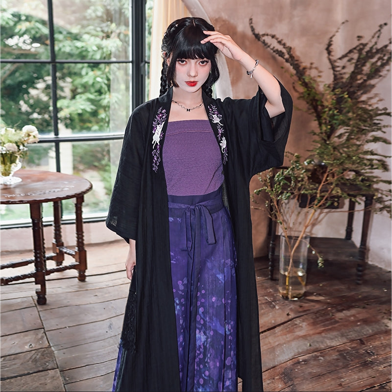 Black and Purple Han-Inspired Tube Top / Cardigan / Skirt