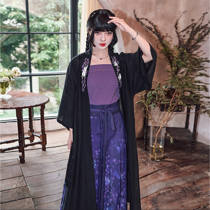 Black and Purple Han-Inspired Tube Top / Cardigan / Skirt