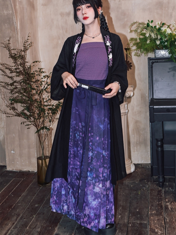 Black and Purple Han-Inspired Tube Top / Cardigan / Skirt