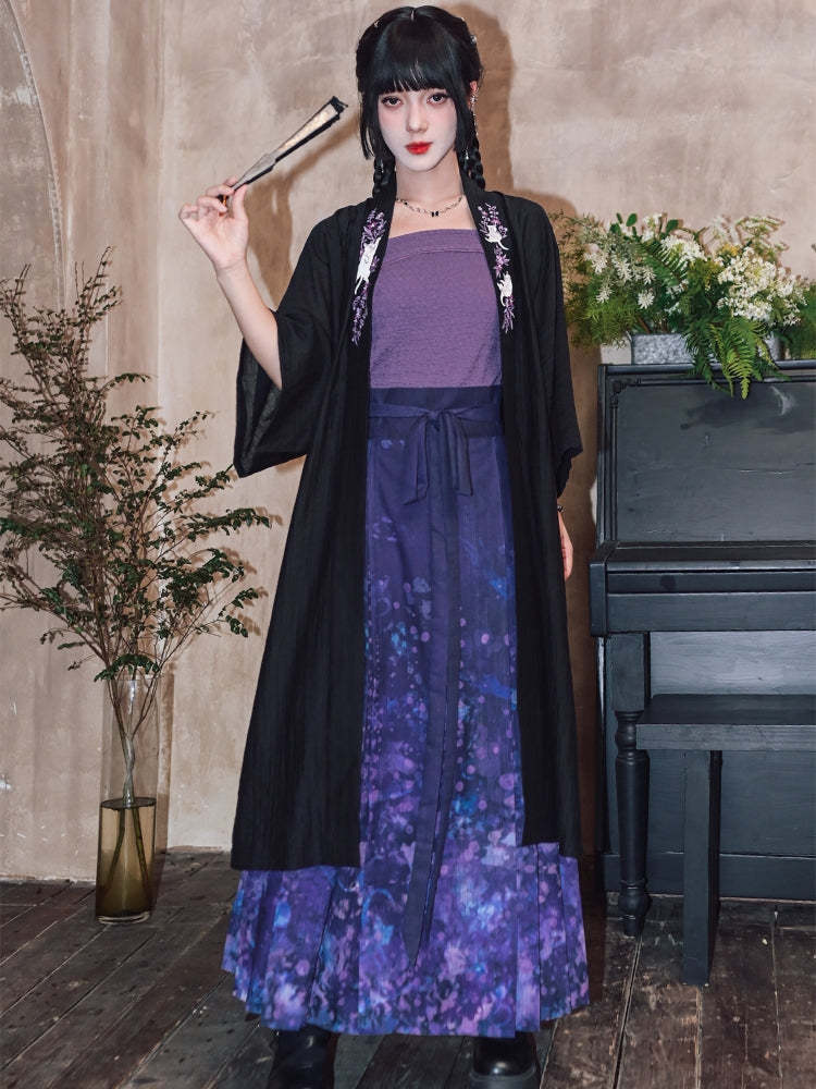 Black and Purple Han-Inspired Tube Top / Cardigan / Skirt