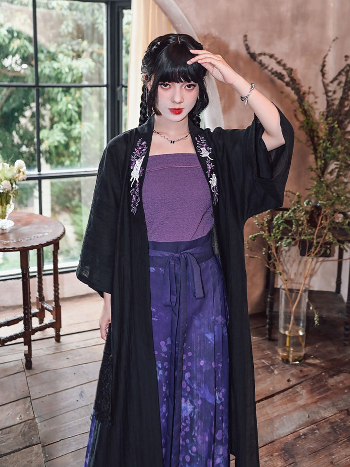 Black and Purple Han-Inspired Tube Top / Cardigan / Skirt