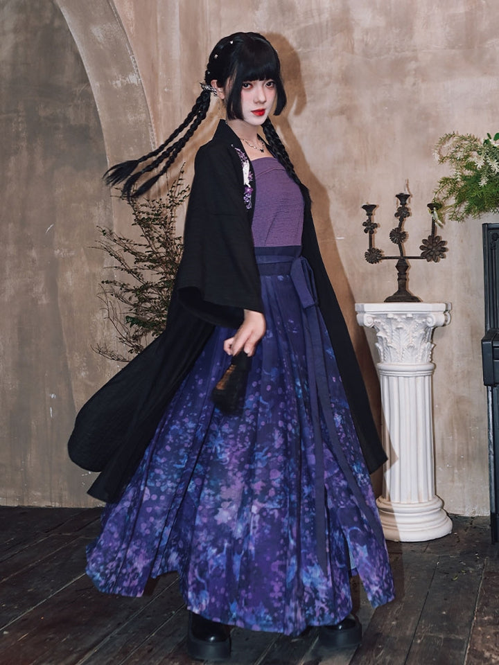 Black and Purple Han-Inspired Tube Top / Cardigan / Skirt