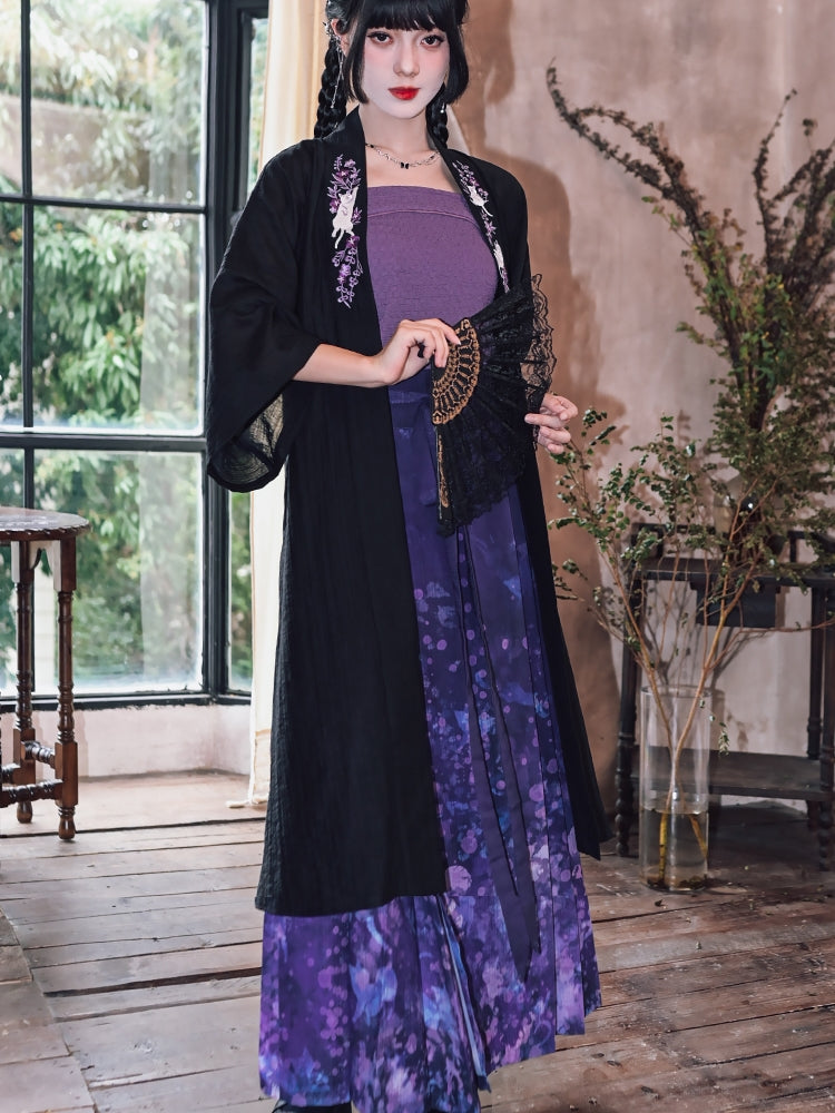 Black and Purple Han-Inspired Tube Top / Cardigan / Skirt