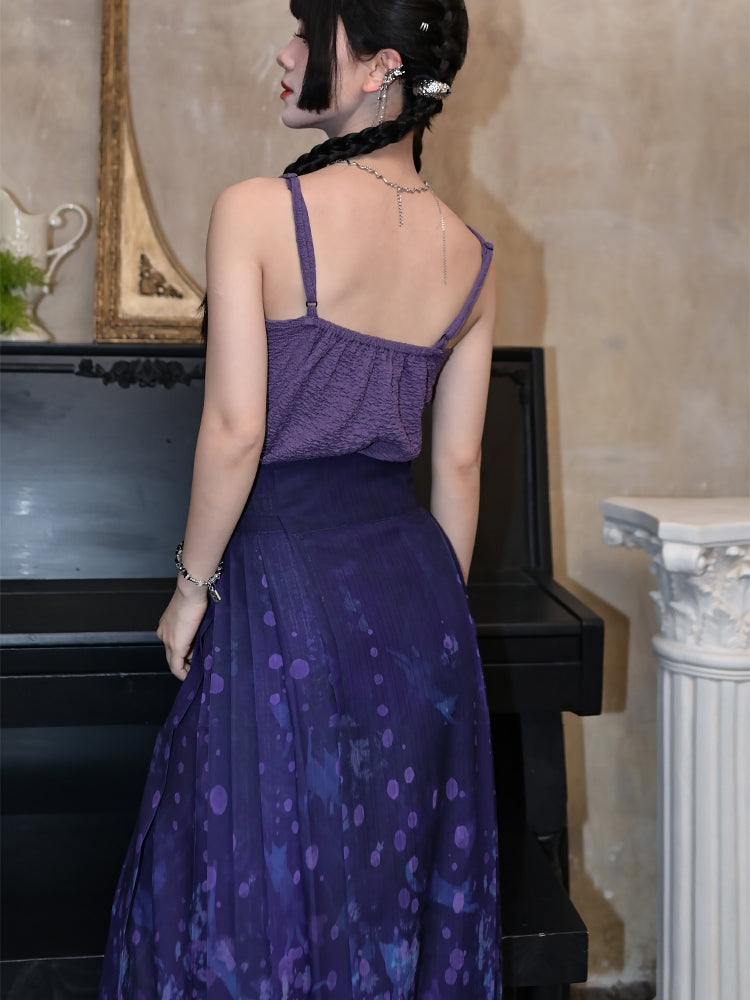 Black and Purple Han-Inspired Tube Top / Cardigan / Skirt