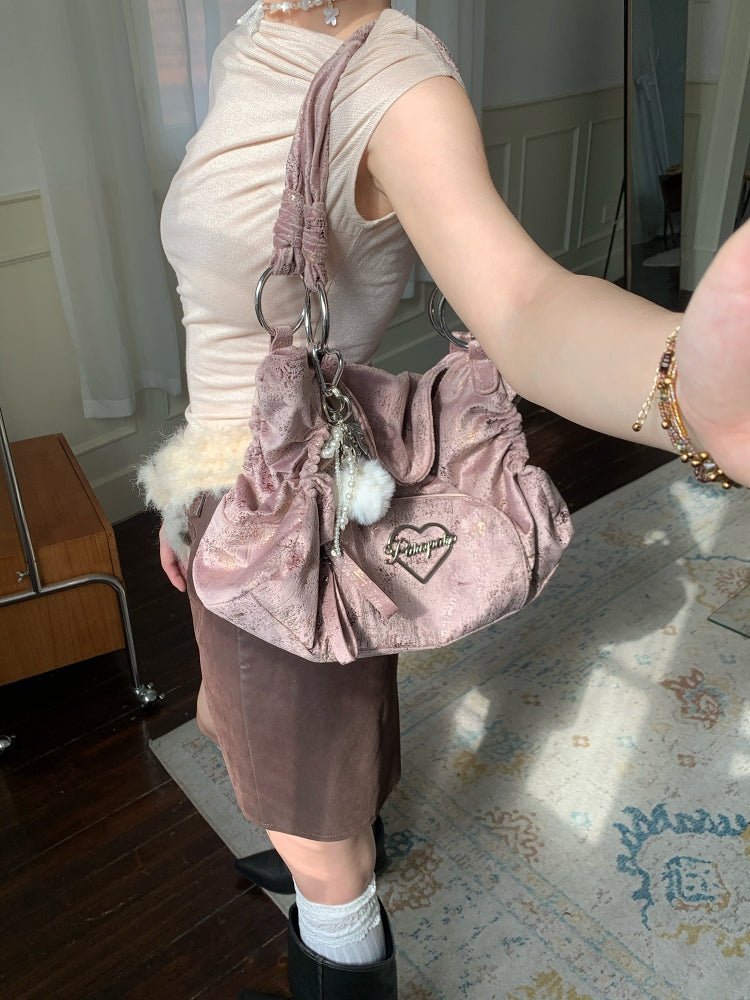 Y2K Pink Drawstring Large Capacity Tote Bag