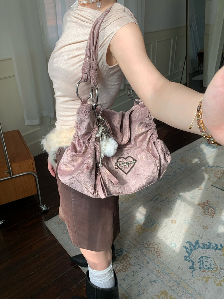 Y2K Pink Drawstring Large Capacity Tote Bag