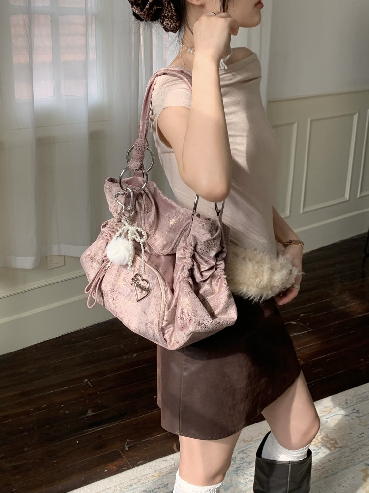 Y2K Pink Drawstring Large Capacity Tote Bag