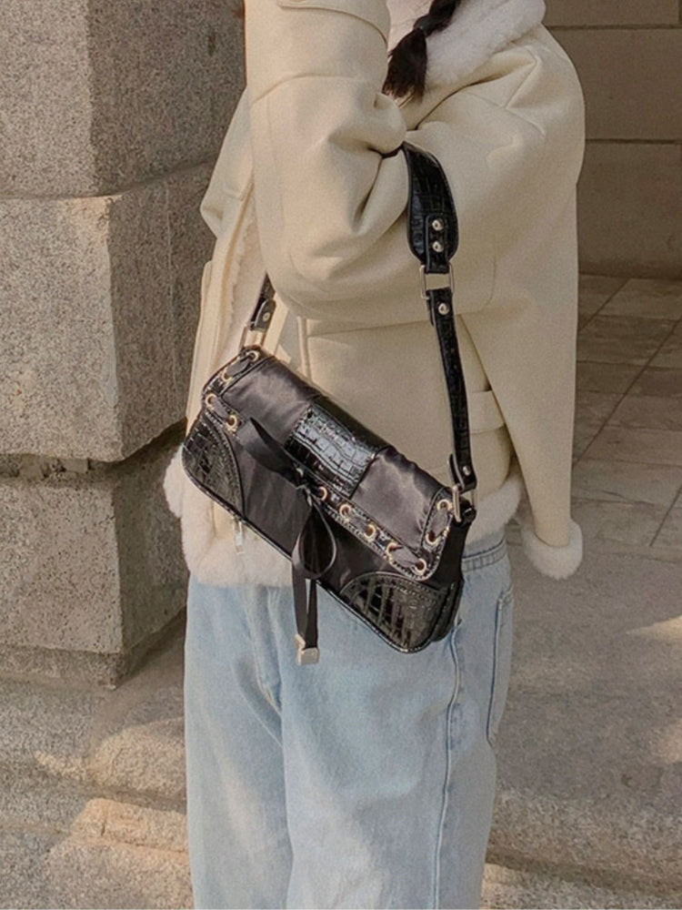 Ballet Style Lace-up Bow Underarm Crossbody Bag