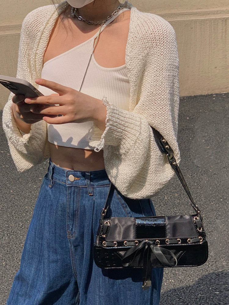 Ballet Style Lace-up Bow Underarm Crossbody Bag