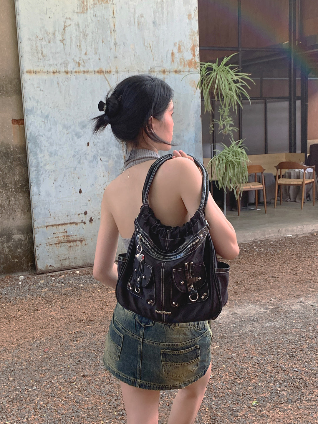 Baddie Y2K Heavy Metal Black Biker Bag