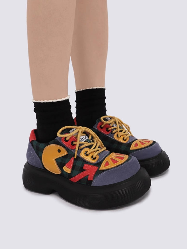 Colorful Patchwork Fruit Design Platform Sneakers