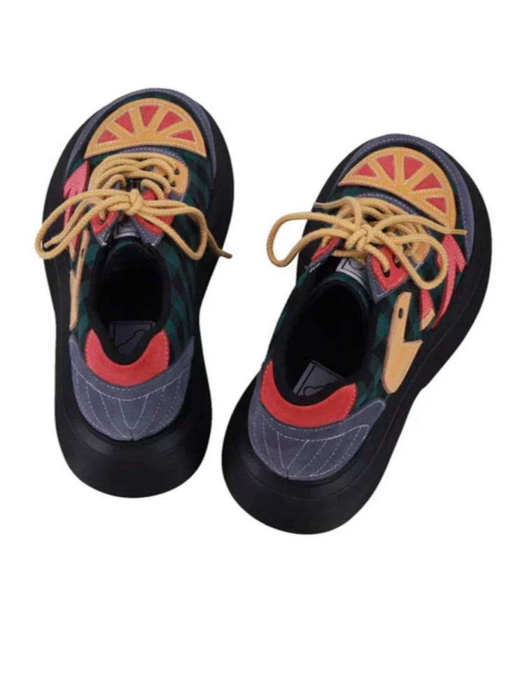 Colorful Patchwork Fruit Design Platform Sneakers