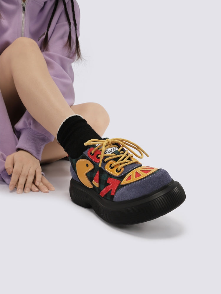 Colorful Patchwork Fruit Design Platform Sneakers