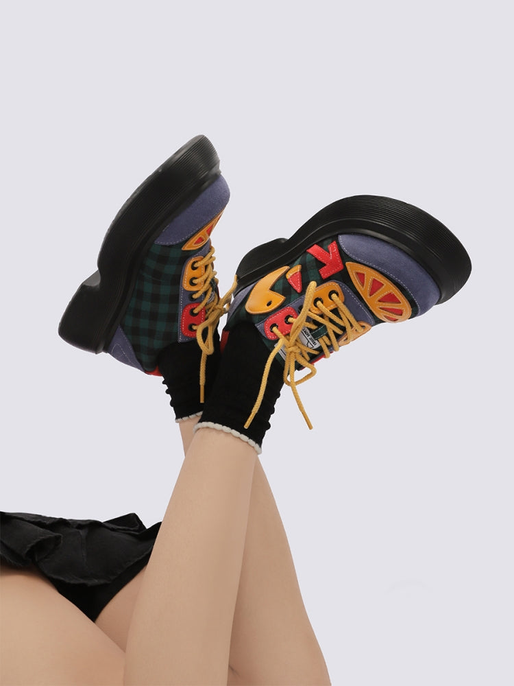 Colorful Patchwork Fruit Design Platform Sneakers