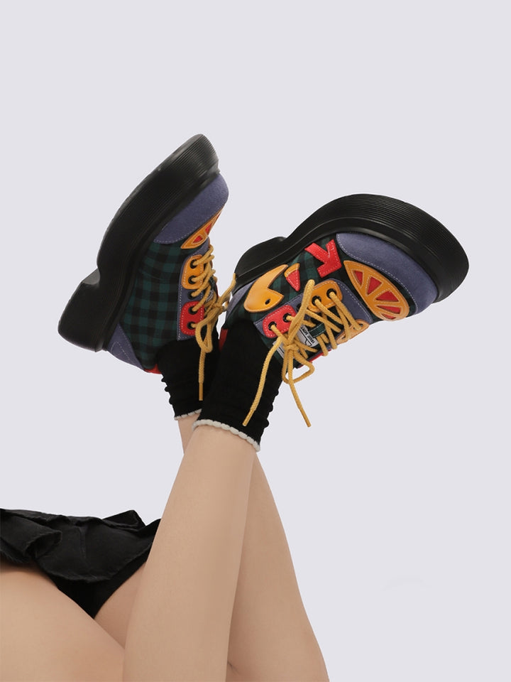 Colorful Patchwork Fruit Design Platform Sneakers