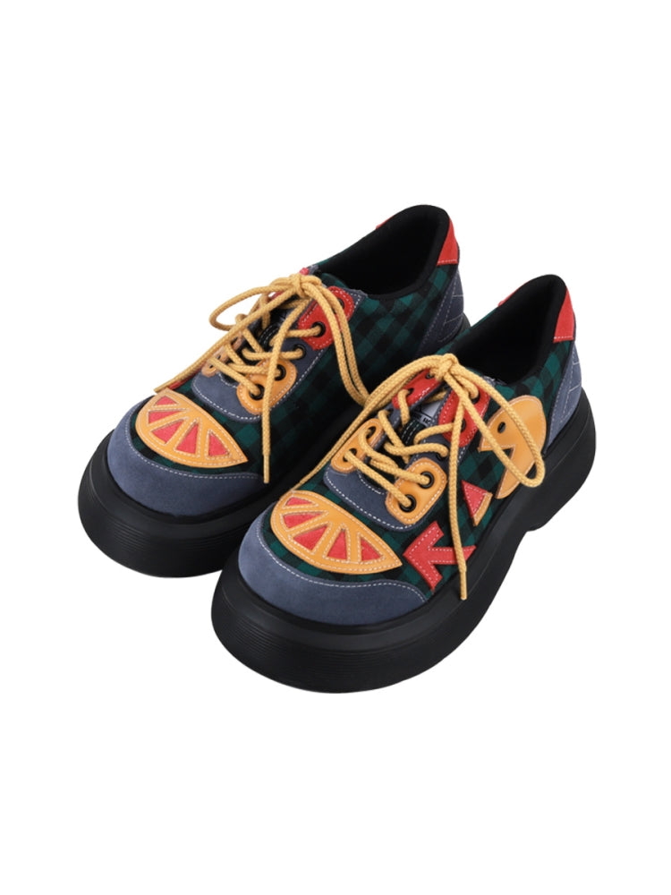 Colorful Patchwork Fruit Design Platform Sneakers