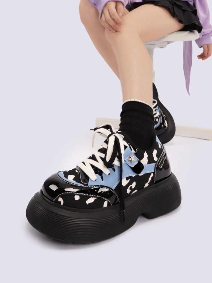Chunky Sole Cow Print Sneakers