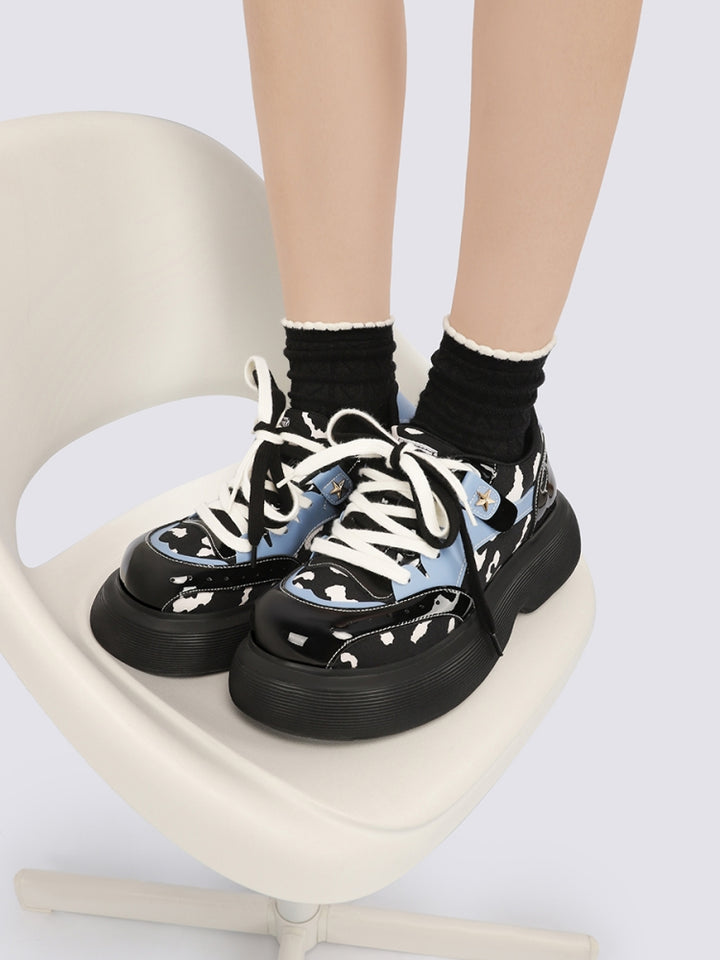 Chunky Sole Cow Print Sneakers